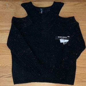 cold shoulder sweater black with silver sparkles NWT